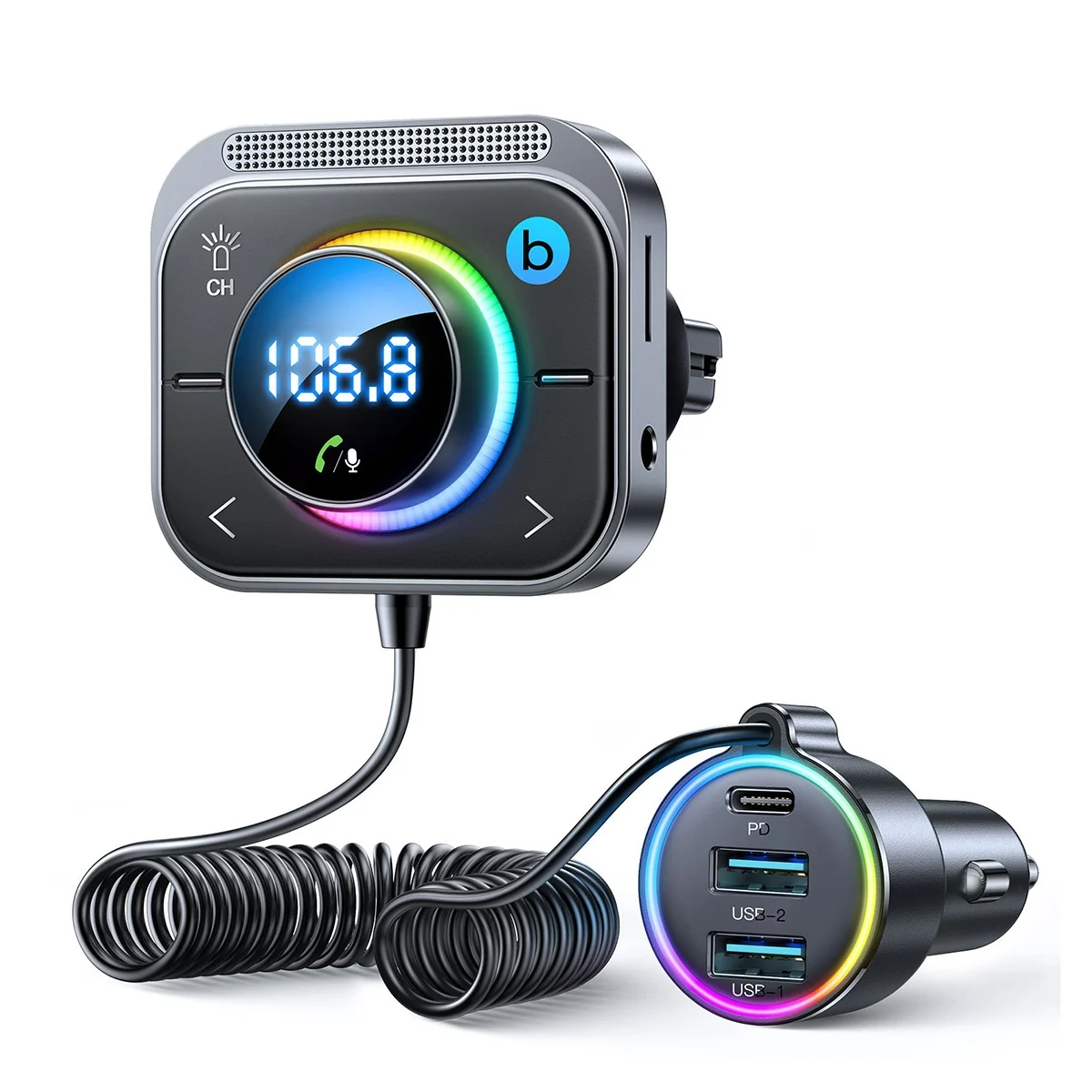 

Bluetooth FM Transmitter for Car,Deep Bass Sound, HIFI Stereo Car Charger Bluetooth Adapter with C Igarette Lighter Plug