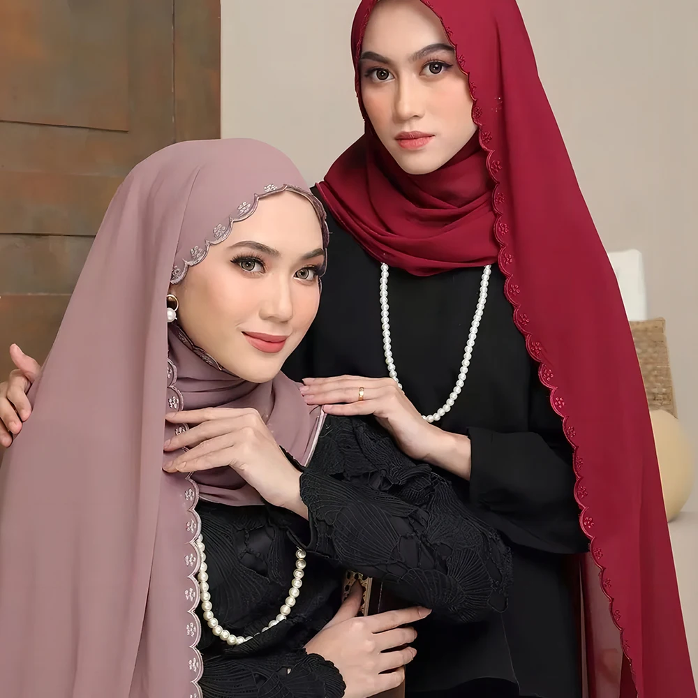 Musilm Women Ladies Premium Heavy Chiffon Bawal Sulam Muslim Embroidery Malaysia Hijab Women's Shawl Sulam