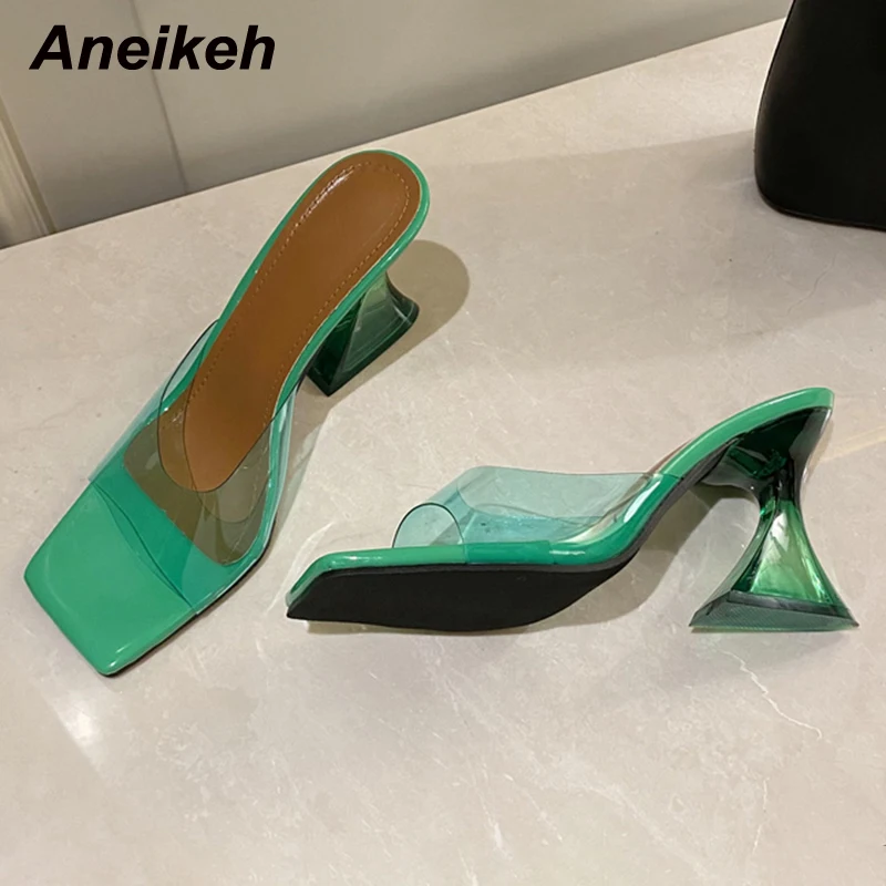 

Женские мюли Aneikeh, прозрачные сандалии из ПВХ с квадратным открытым носком и треугольным каблуком, уличные тапочки, Размеры 35-39