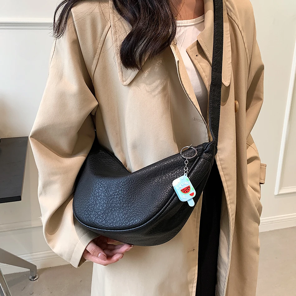 

2022 Fashion Winter Women's Hobos Sac PU Leather Shoulder Crossbody Bags for Women Wild Lady Half Moon Purses and Handbags Brand