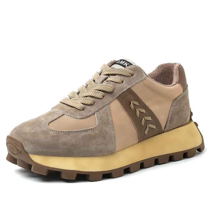 2023 New Launch Spring Women Platform Sports Shoes Natural Genuine Leather Cowhide Skateboard Vulcanize Shoes