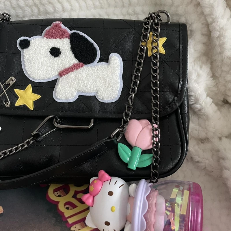 Xiuya Y2k Vintage Women Shoulder Bag Star Dog Printed Embroidery Chain Handbag Trend Fashion Luxury Designer Square Stray Bag