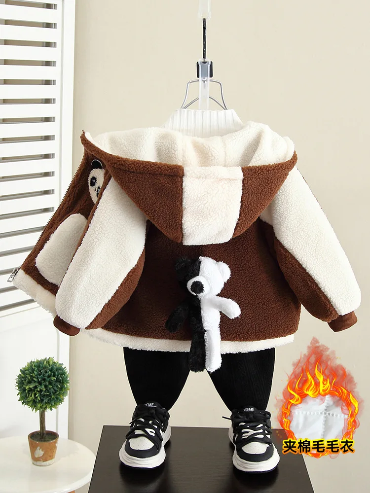 

Детское хлопковое утепленное пальто с хлопковой подкладкой, куртка для девочек, детское зимнее теплое пальто, костюм на молнии с капюшоном, плюшевая куртка для мальчиков, верхняя одежда