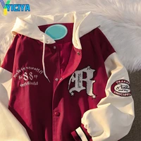 yiciya loose embroidery baseball uniform womens red street vintage letter printing hooded baseball harajuku jacket spring 2022