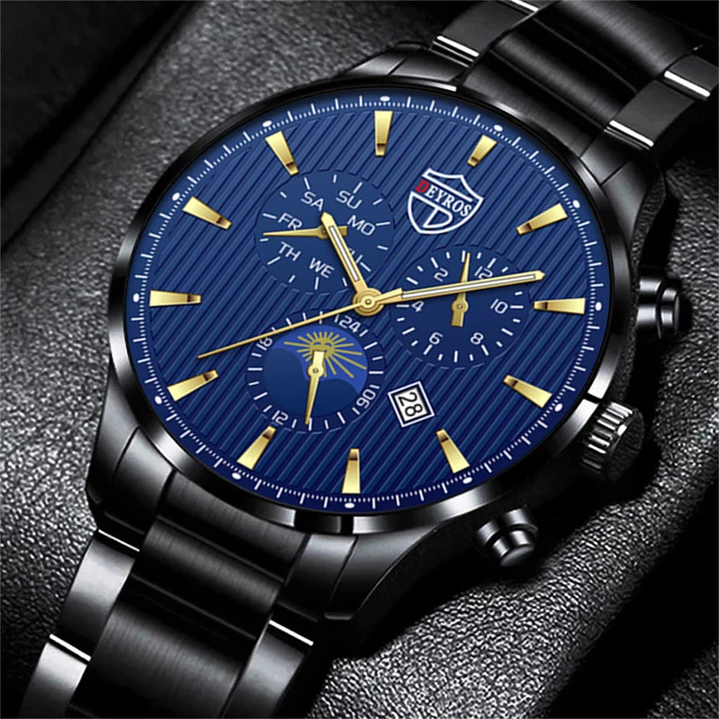 

Luxury Business Mens Watch Stainless Steel Quartz WristWatch Male Sport Leather Watch Calendar Luminous Clock relogio masculino