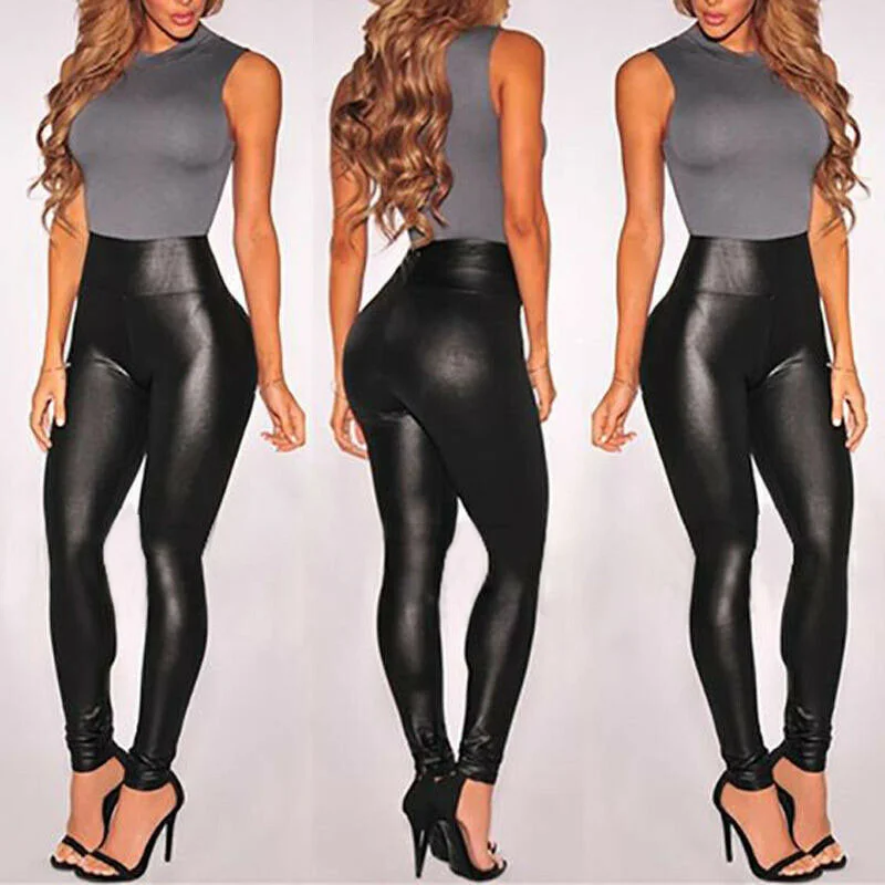 

2023 Summer High Waist Black Stretchy Faux Leather Pant Mujer Leggings Ropa 2023 New Leather Shiny Sexy Leggings for Women Vadim