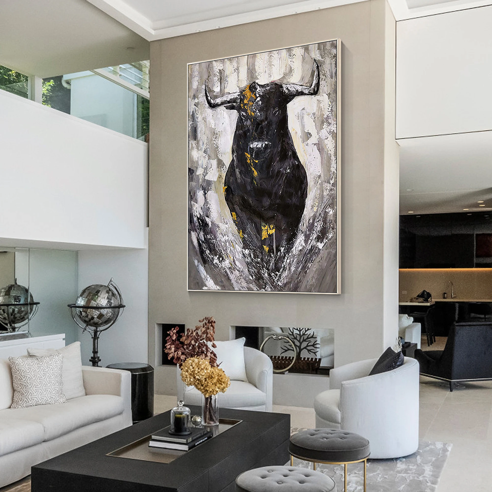 

Оригинальная картина черного быка на холсте, абстрактная Настенная картина ручной работы, животное, картина крупного рогатого скота