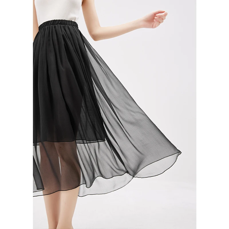 

Natural Silk Korean Style Long Skirts Women Office Lady A-LINE Ankle-Length Empire Faldas Largas Korean Fashion Clothing