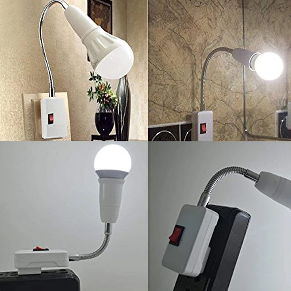 

New Flexible E27 Light Lamp Bulb Adapter Socket Extend Extension Converter Wall Base Holder Screw Socket EU Plug white+silver