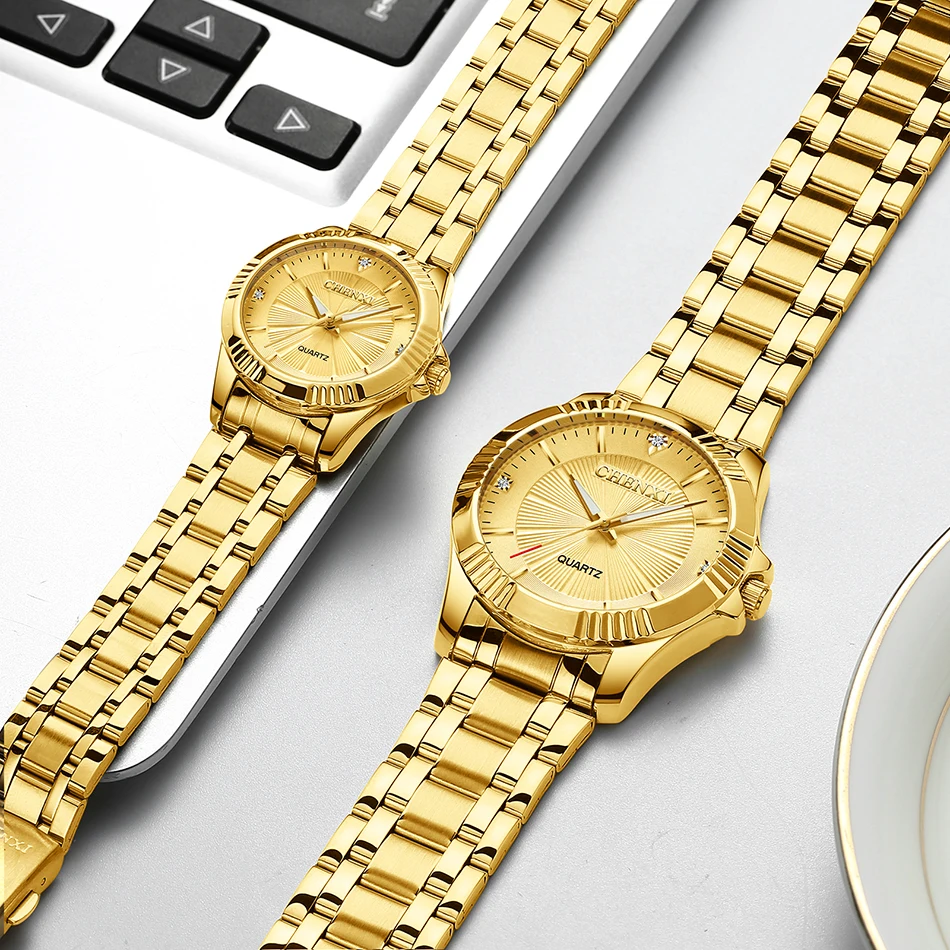 Men Watch Women Business Fashion Quartz Wristwatches Luxury Brand Gold Stainless Steel Wrist Watch Couple Items For Lovers 2023