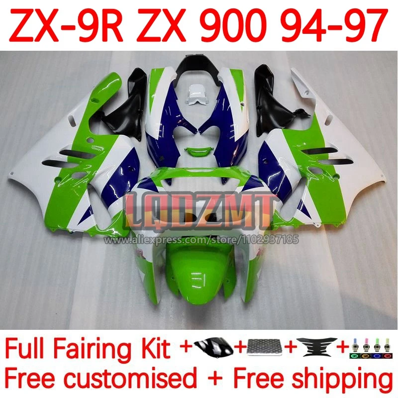 

Green white Fairing For KAWASAKI NINJA ZX-9R ZX 9R 900 CC 9 R 900CC ZX9R 1994 1995 1996 1997 ZX900 C 94 95 96 97 Frame 23No.10