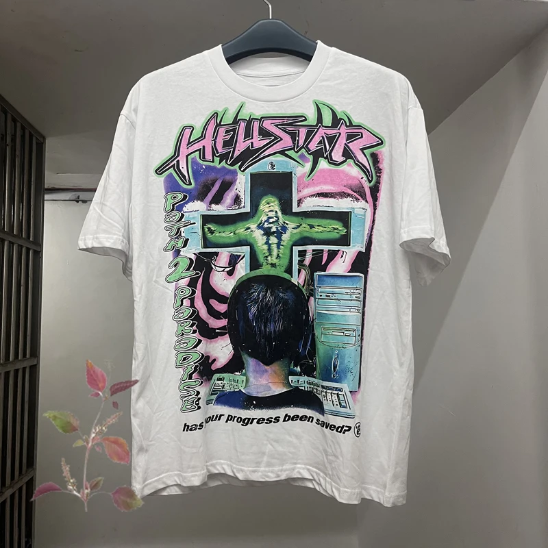 

Functional Boy Wave Pattern Print Hellstar T-Shirts Men Women Couples Good Quality Casual Short Sleeve Hellstar T Shirts