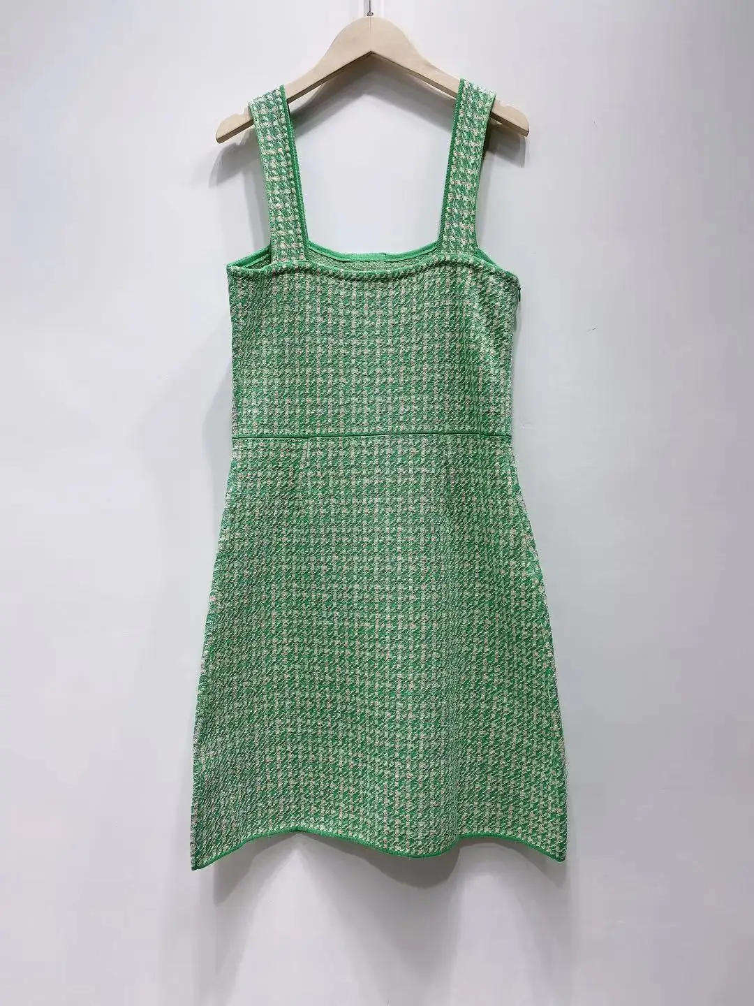 

Women Spring Summer Side Zipper Buttons Sleeveless Knitted Suspender Dress