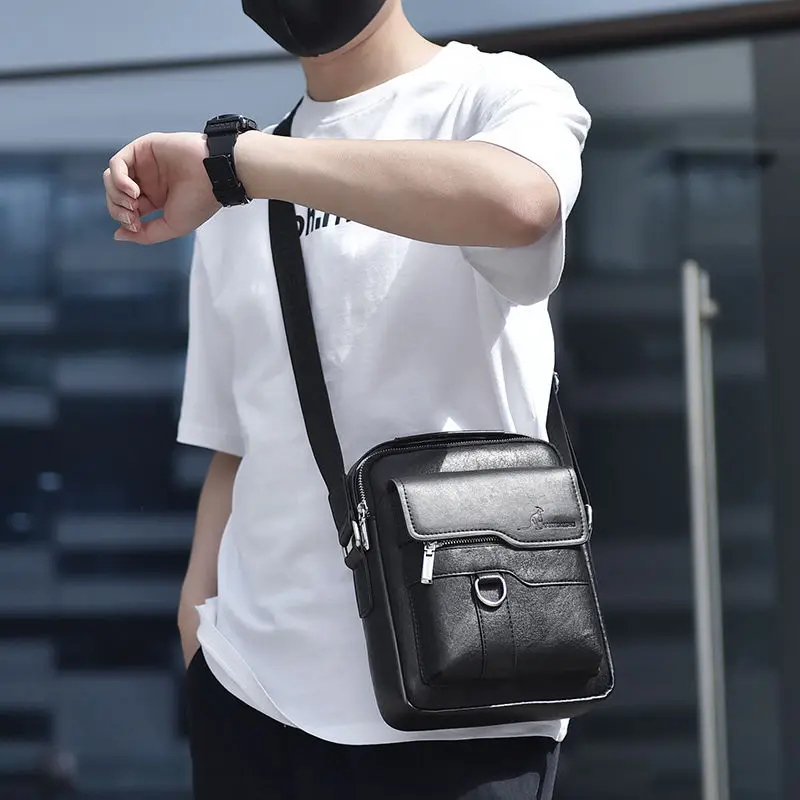 Kangaroo Brand Men's Leather Shoulder Bag PU Leather Business Men's Crossbody Bag Retro Business Messenger Bag Men's Handbag