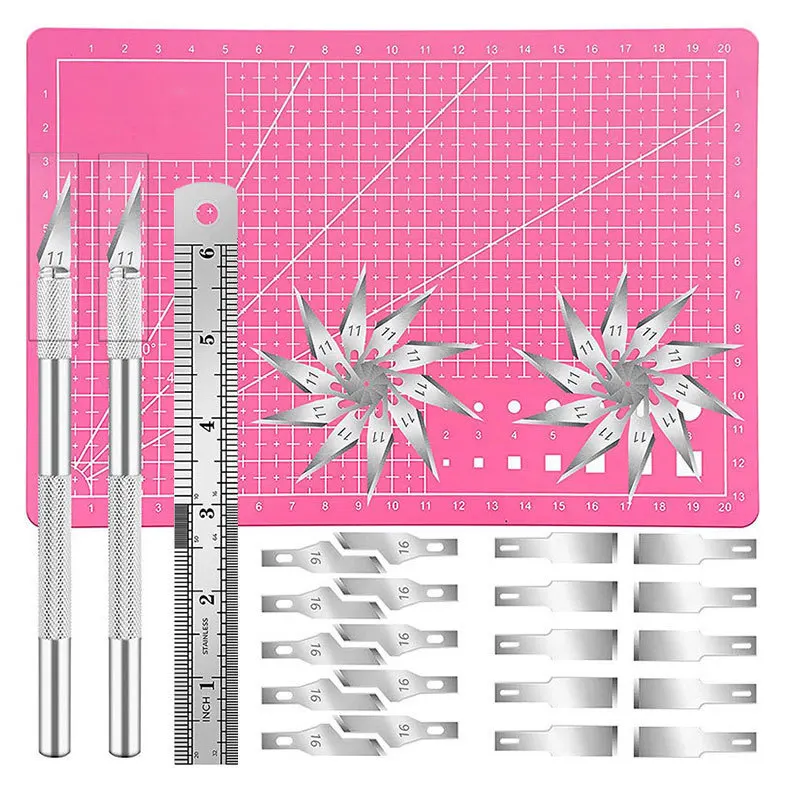 

Carving Kit with Carving Knife Precision Ruler A5 Cutting Mat Scalpel Knife Measuring Ruler for Paper Leather Cutting