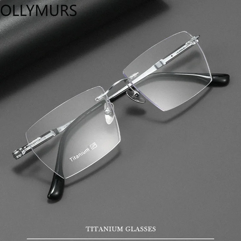 Фото Очки OLLYMURS титановые без оправы, с защитой от синего света, оптические, по рецепту, фотохромные, прогрессивные №1