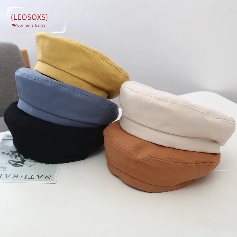 

2021 Spring Beret Hats for Women Cotton Solid Color Fashion Retro Thin Painter Cap Hat Female Gorras Vintage Flat Women Hat