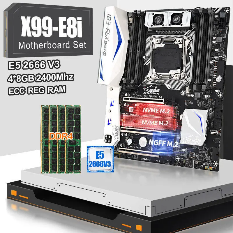 Комплект материнской платы JINGSHA X99 E8I с XEON E5 2666V3 DDR4 и 8 Гб * 4 память ECC REG