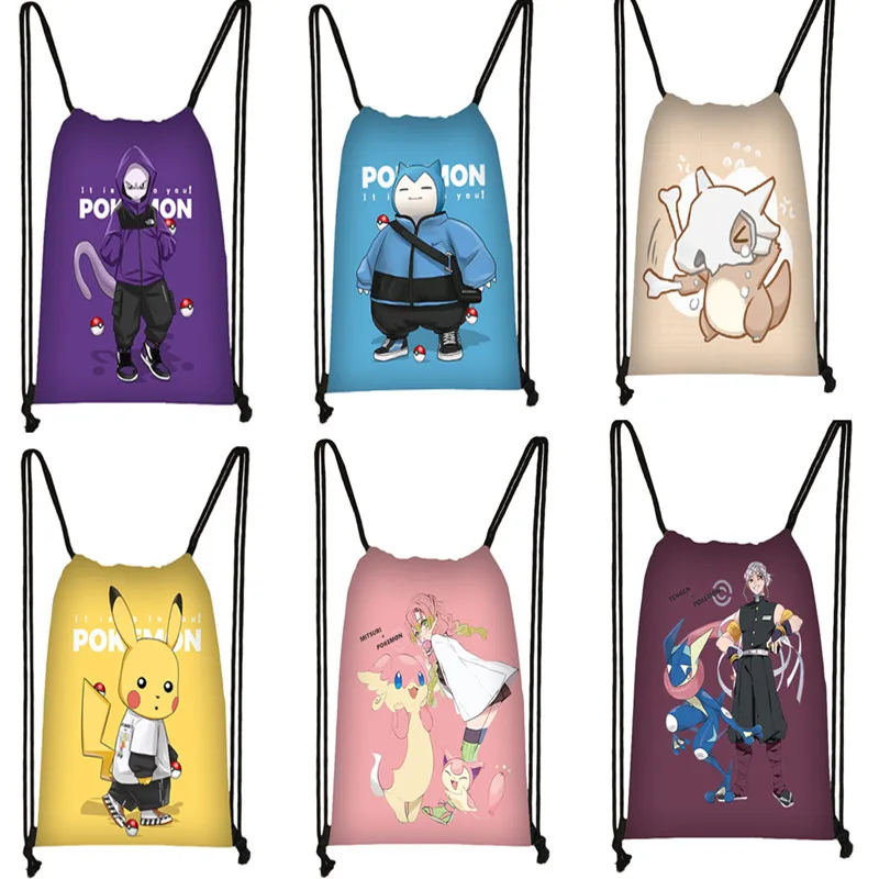

New Pokémon Shopping Bag Children's Drawstring Bag Primary and Secondary School Students Portable Drawstring Bag Simple Backpack