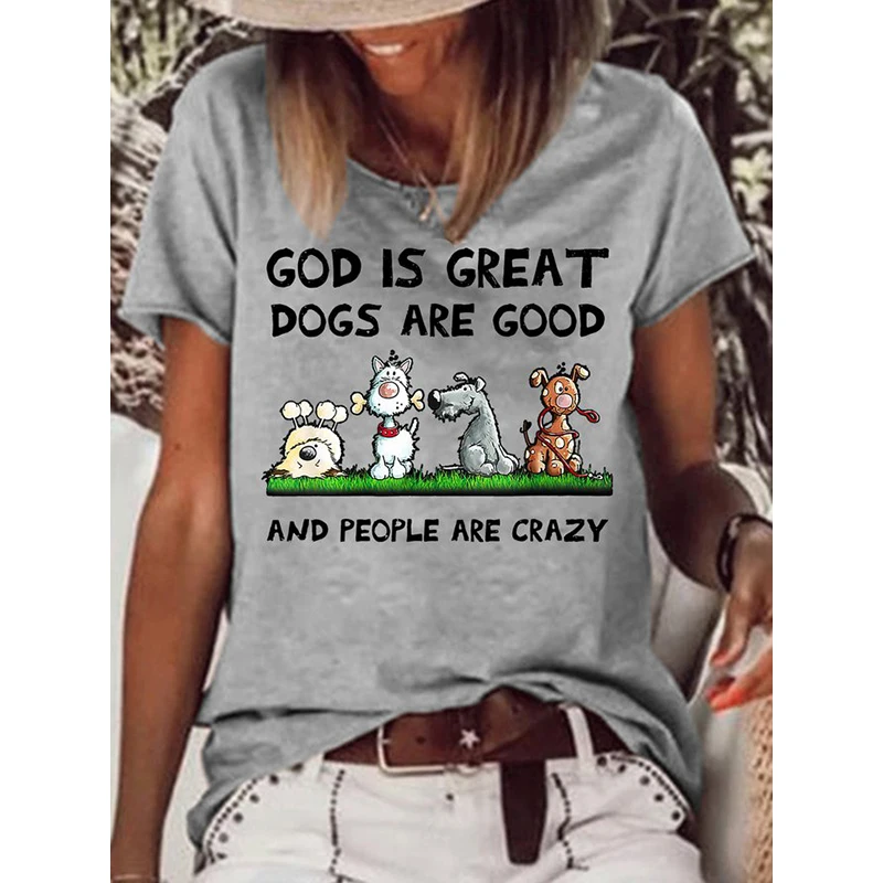 

Rheaclot Eat Sleep Dogs Printing Women's Retro Vintage Cotton T-shirt