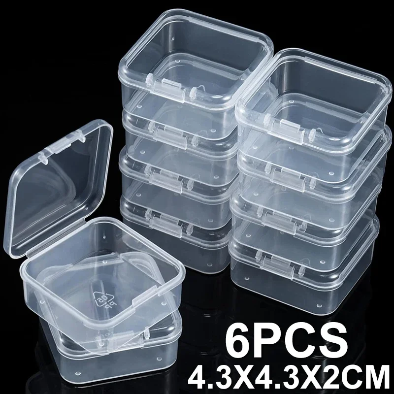 

6/60 шт. коробка-органайзер для бисера, маленькие прозрачные пластиковые контейнеры для хранения бисера с откидной крышкой для хранения мелких предметов, ювелирных изделий