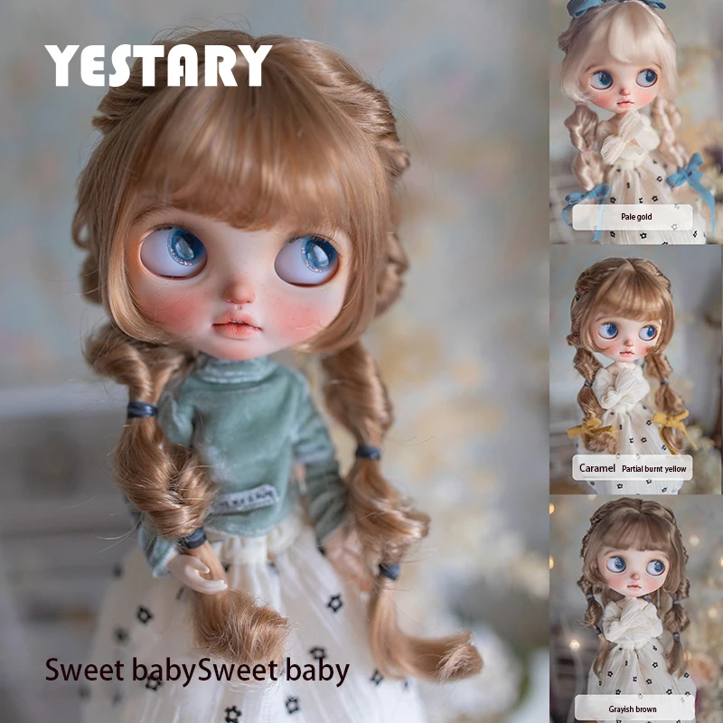 

YESTARY BJD Doll Wig For Blythe Size Doll Accessories Tress Hair Toys Milk Silk Long Double Tail Curls Air Bangs For Girl Gift