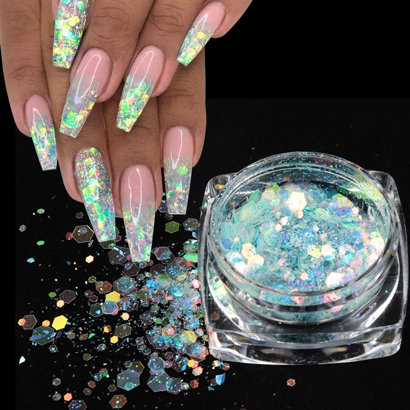 

Sparkly Hexagon Nails Glitter Sequins Color Art Holographic Mermaid Flakes DIY Design Manicure Shiny Decoration Nail Accessories