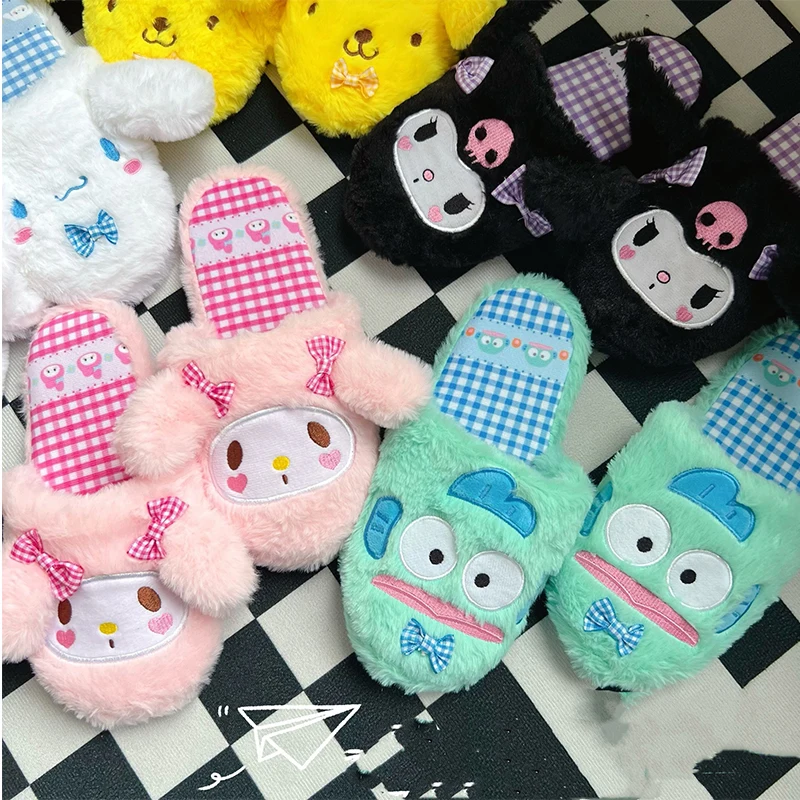 

Sanrio аниме плюшевые тапочки обувь Kawaii My Melody Kuromi Cinnamoroll Hangyodon домашние теплые хлопковые тапочки для девочек подарок на день рождения