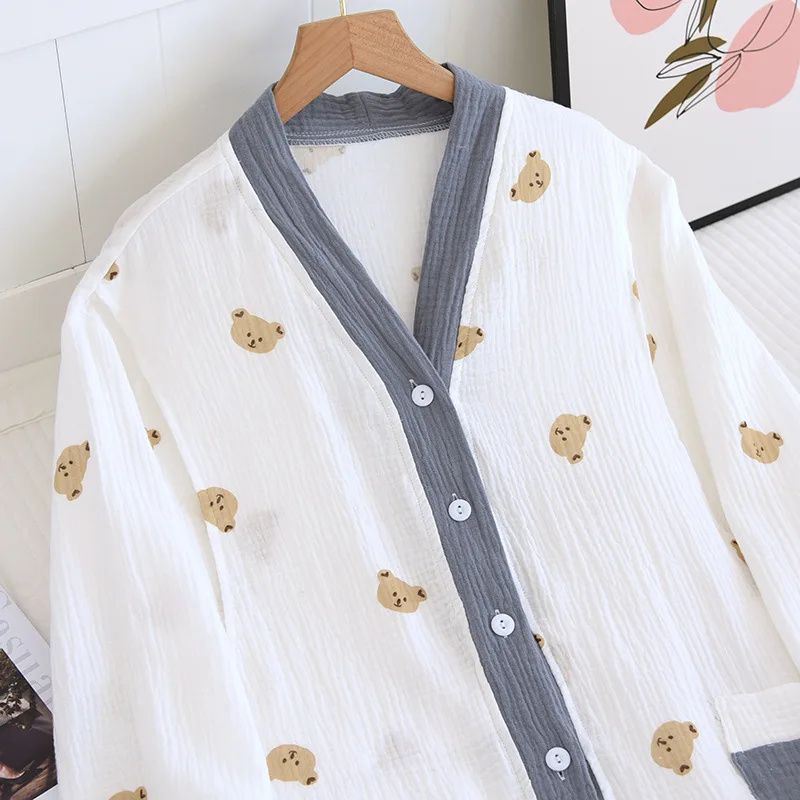 Confinement Clothing Pregnant Woman Maternal Cotton Cartoon Contrasting Colors Washed Crepe Four Seasons Nursing Clothes pyjamas