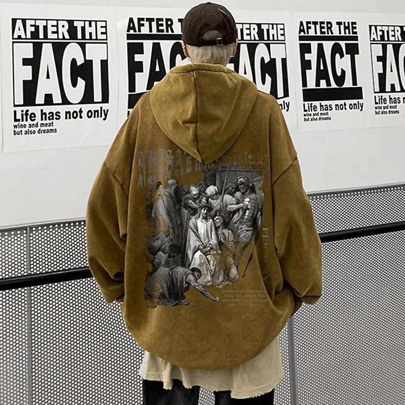 

Heavy Weight Hooded Wash Hoodie Man Vintage Loose Large Size Top streetwear men
