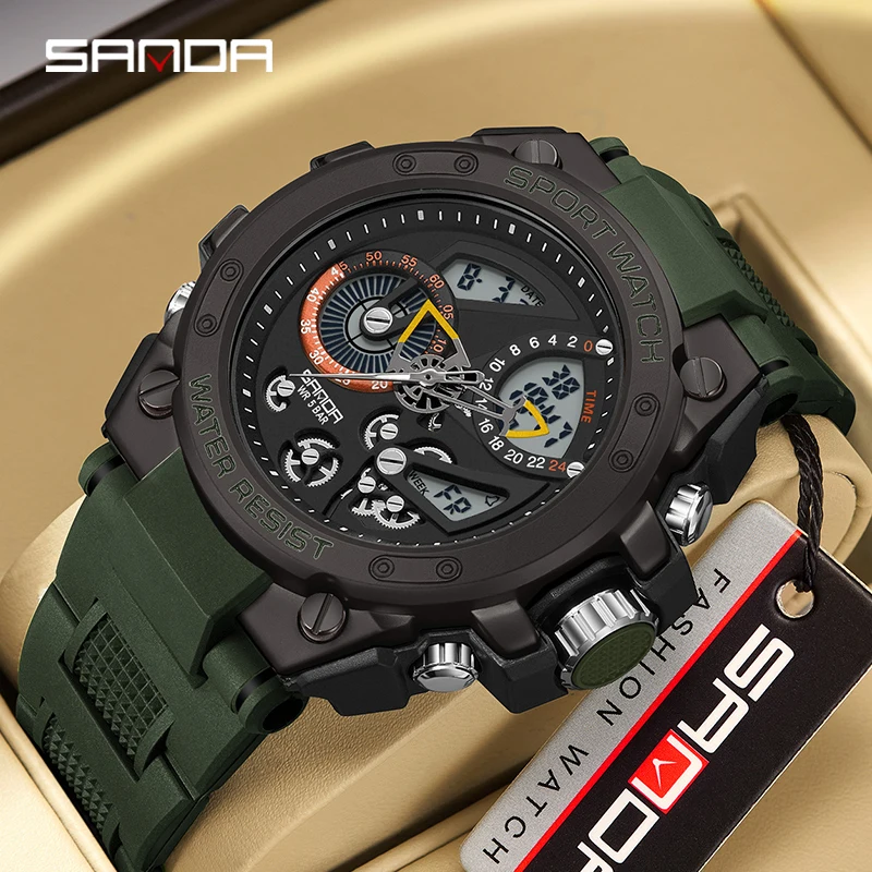 

SANDA 9020 2023 Multi-Function Fashion Trend Outdoor Luminous Alarm Clock Water Proof Shockproof Men's Watches Relogio Masculino