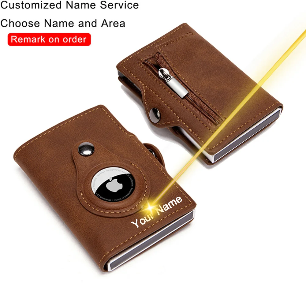 

Индивидуальный мужской бумажник Airtag, алюминиевый футляр для кредитных карт, держатель для карт с защитой от кражи, кошелек для монет на молнии