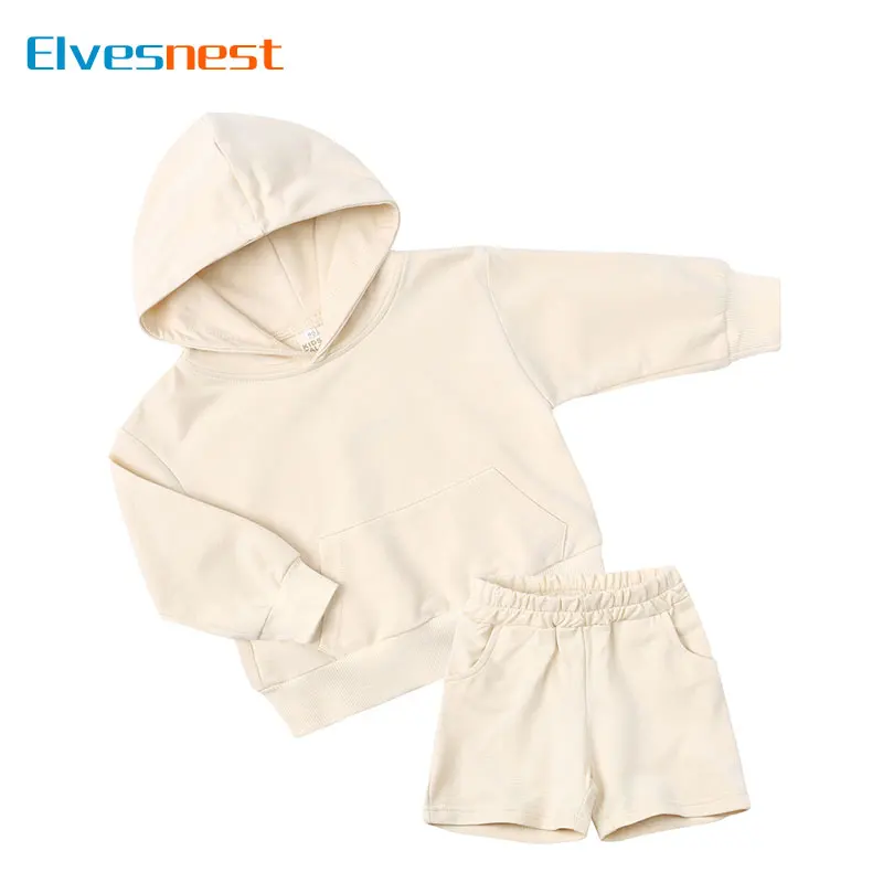 

Solid Kids Clothes Girls Sets Spring Autumn Children Boys Clothing Set Cotton Long Sleeve Hooded Tops Shorts Children Clothes