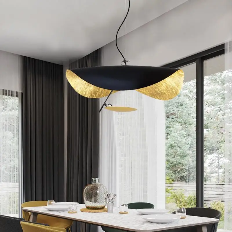 

Modern LED Pendant Light Postmodern Dining Room Bedroom Fixture Retro Black Gold Texture Hanging Lamp