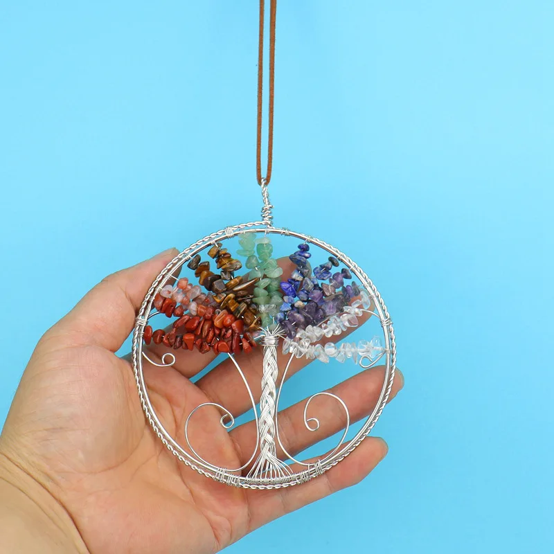 Healing Reiki Natural Ore Crystal Agate Ornament Handmade Chakra Gravel Crystal Tree Of Life Door Window Decoration Home Hanging