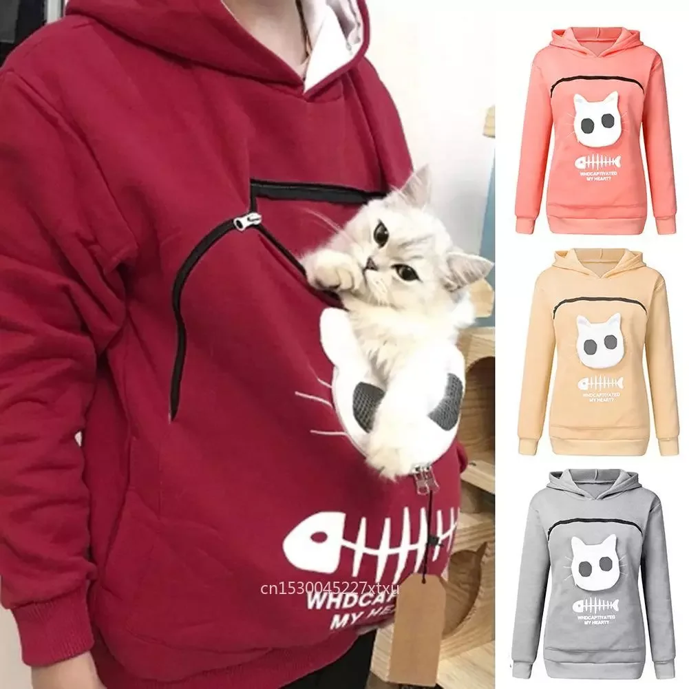 

2023New Carrier Thicken Shirts Cats Lovers Hoodie Kangaroo Dog Pet Paw Pullovers Cuddle Pouch Sweatshirt Pocket Animal Ear Hoode
