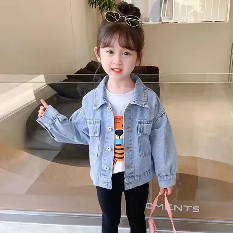Girls Denim Coat Foreign Korean Cute Baby Children's Jacket Spring and Autumn Outwear Kids Jeans Jacket Top Cotton Coat