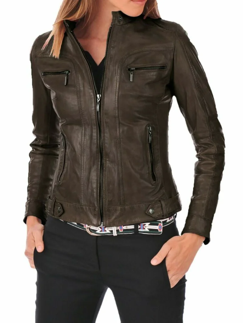 Women Brown Leather Jackets Real Lambskin Stylish Biker Jacket Real Leather Coat