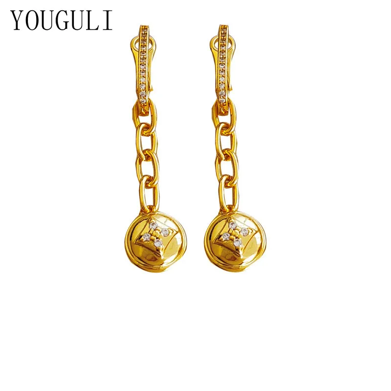

Fashion Jewelry AAA Zircon Drop Earrings Popular Style Popular Style High Quality Brass Metal Golden Dangle Earrings For Women