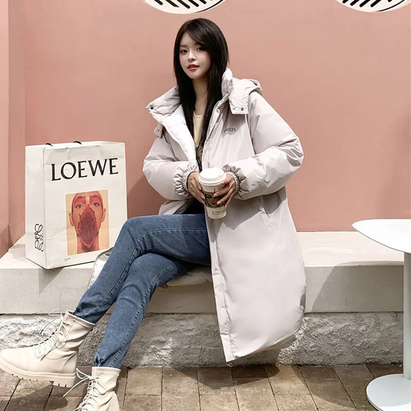 Korean Style 2022 Winter Women's Long Warm Down Jackets Lady Fashion Parka Oversize Coats Female Casual Hooded Thick Loose Coat