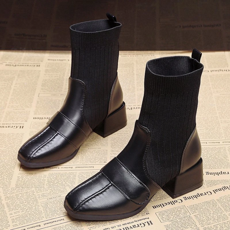 

Ботинки женские из натуральной кожи, ковбойские ботинки на толстом квадратном каблуке, без застежки, круглый носок, полусапожки на среднем каблуке, в западном стиле