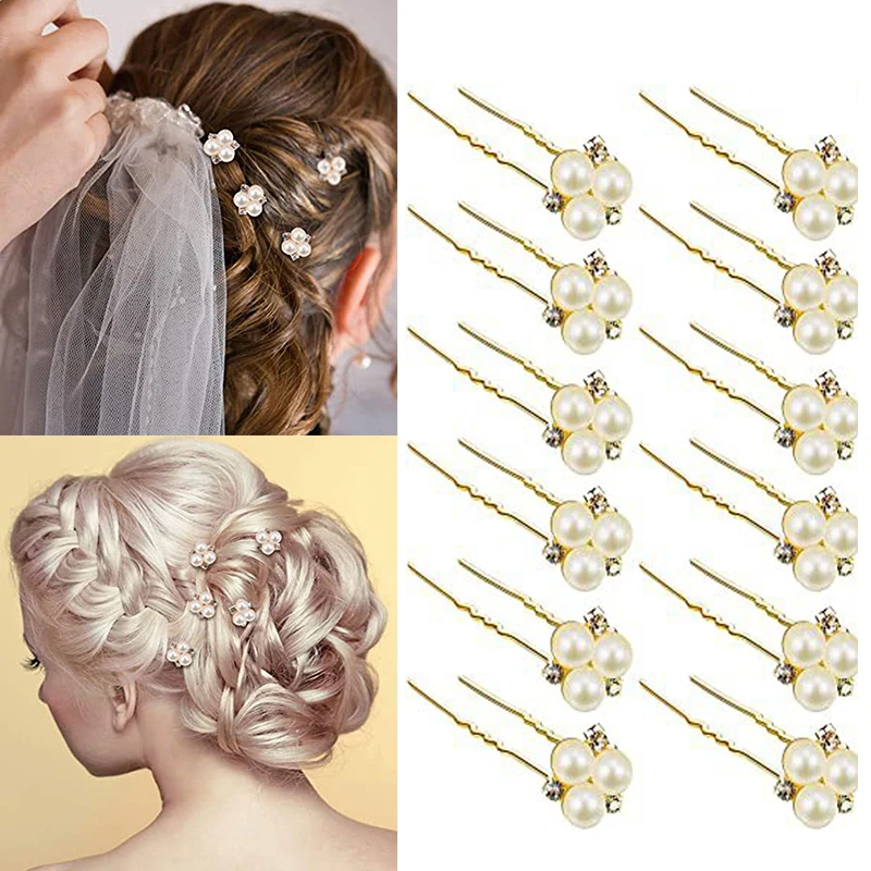 

Elegant Bridal Pearl Hairpins Handmade Flower Crystal Hair Accessories Wedding Hair Pins Forks Bridesmaid Bridal Decorations