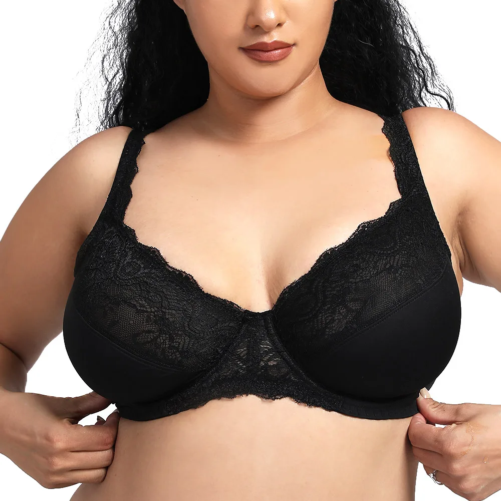 New Lace Bras Plus Size Bras For Women Underwire Unpadded Soft Sexy Black Bra Women thin Underwear Large Size B C D E Cup