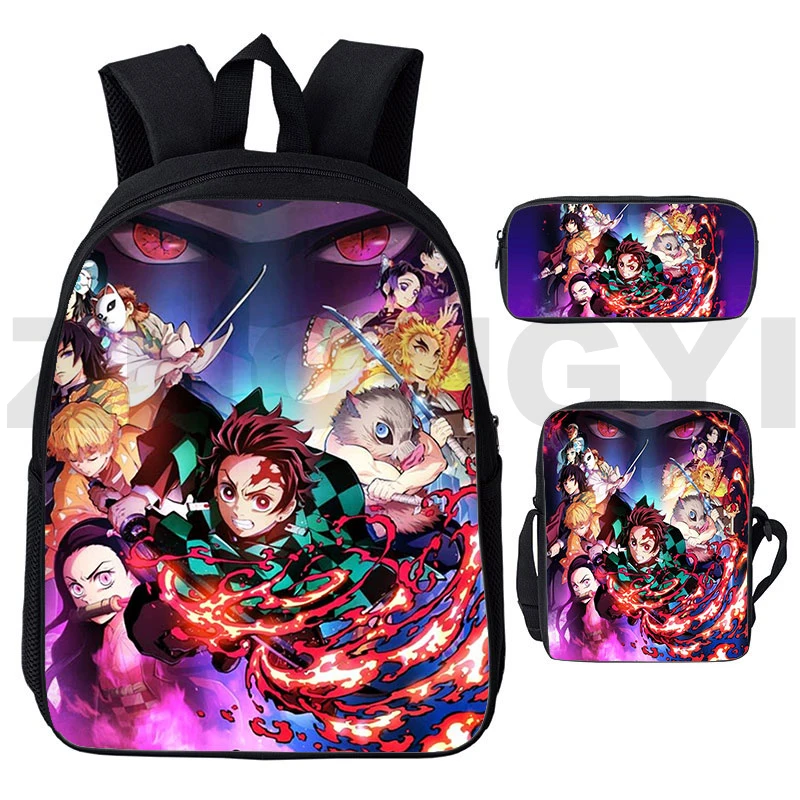 

2022 Cartoon Kid 3D Print Demon Slayer Kimetsu No Yaiba Backpack Student Anime Japanese Bag 12/16 Inch Men Travel Canvas Packbag