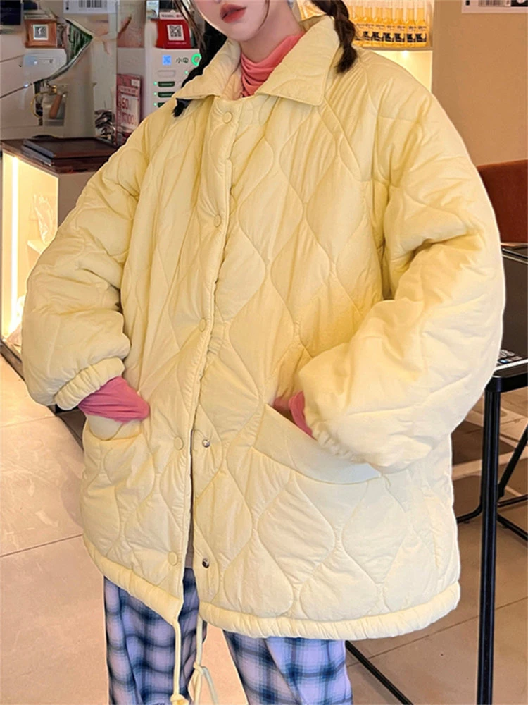 Quilted Jacket for Women Fall Winter 2022 Thicken Warm Turn Down Collar Button Up Fur Coat Y2k Fashion Parkas