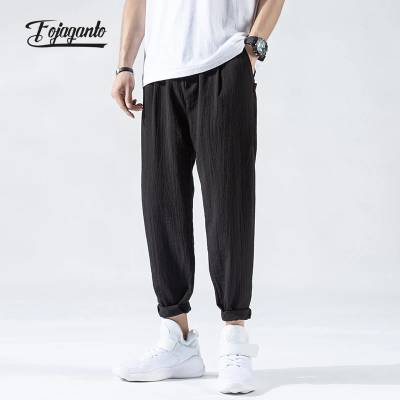 

FOJAGANTO Men's Summer Thin Pants Fashion Solid Color Loose Casual Nine-Point Pants Trend Breathable Sports Nine-Point Pants Men