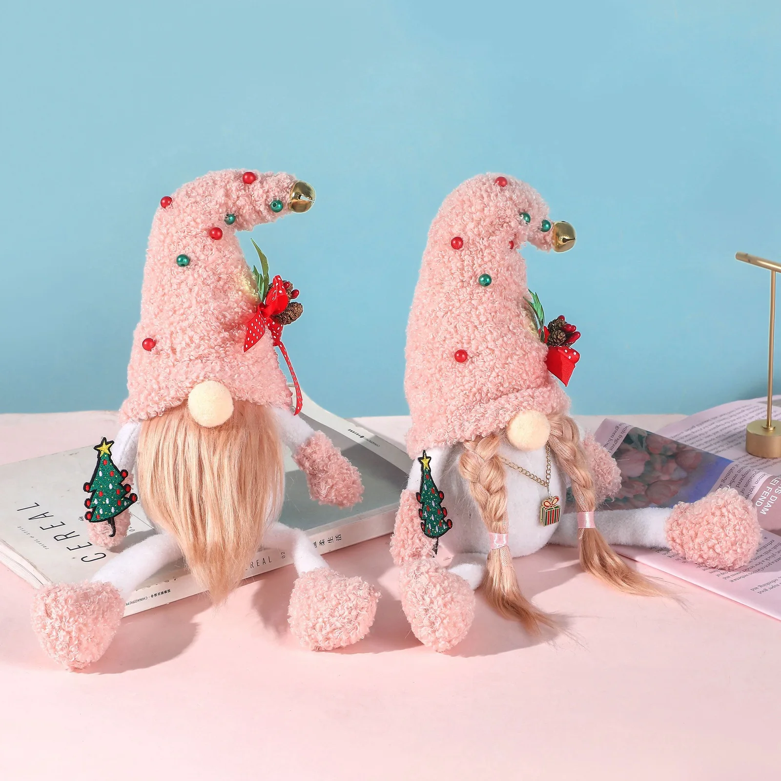 Christmas Pink Faceless Doll Window Desktop Home Decor New Year Decorative Children's Gift