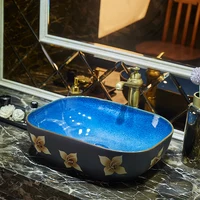 Europe style Flowers and birds luxury bathroom vanities chinese Jingdezhen Art Counter Top ceramic small size wash basin