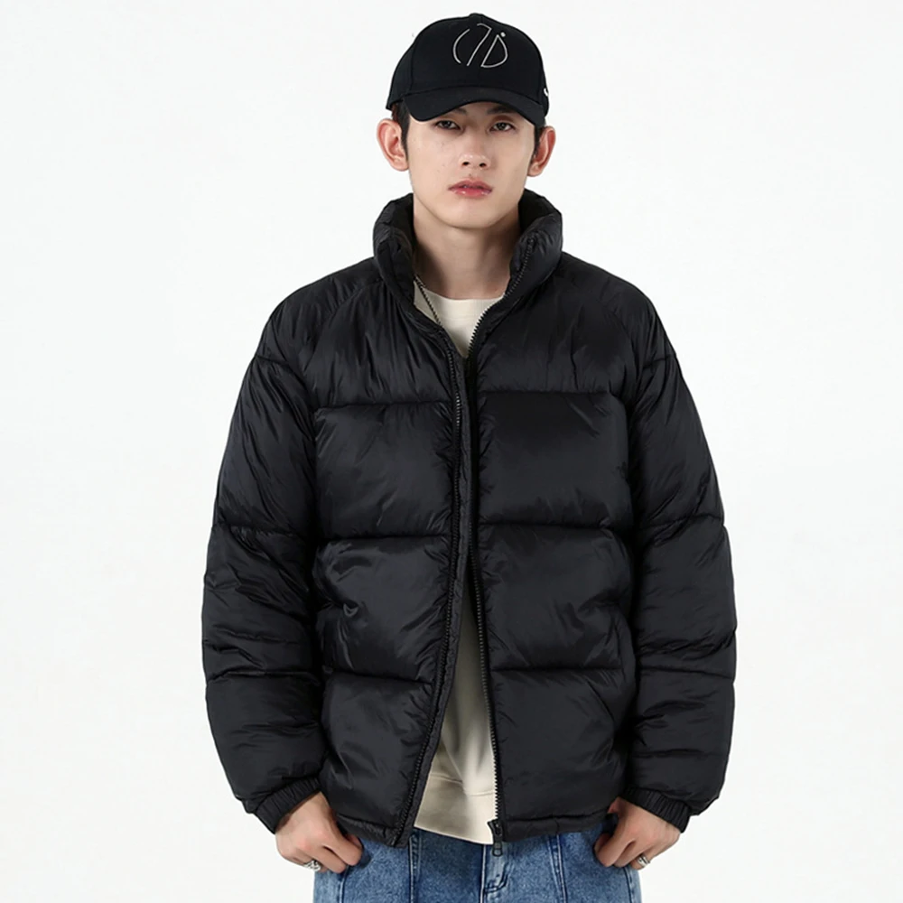 Covrlge Hot Sale Winter Men's Windproof Bread Cotton Coat Simple Stand Collar Male Solid Color Loose Parka Overcoat Men MWM164