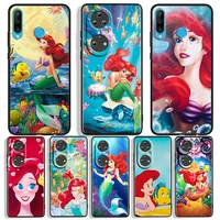 mermaid disney princess for huawei p50 p40 p30 p20 p10 pro lite p smart z 2021 2019 4g 5g silicone soft black phone case